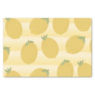 Yellow Lemons Summer Fruit Watercolor Stripe Party Tissue Paper