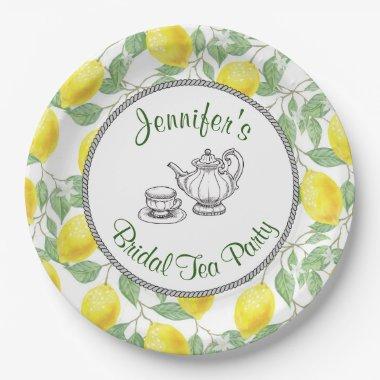 Yellow Lemons with Green Leaves Bridal Tea Party Paper Plates