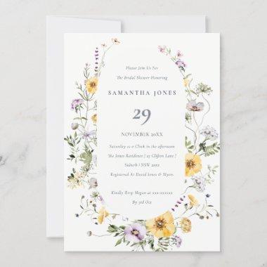 Yellow Lilac Wildflower Frame Bridal Shower Invite