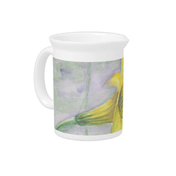 Yellow Lily Painting in Acrylic Beverage Pitcher