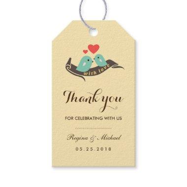Yellow Lovebirds with Small Heart Wedding Gift Tag