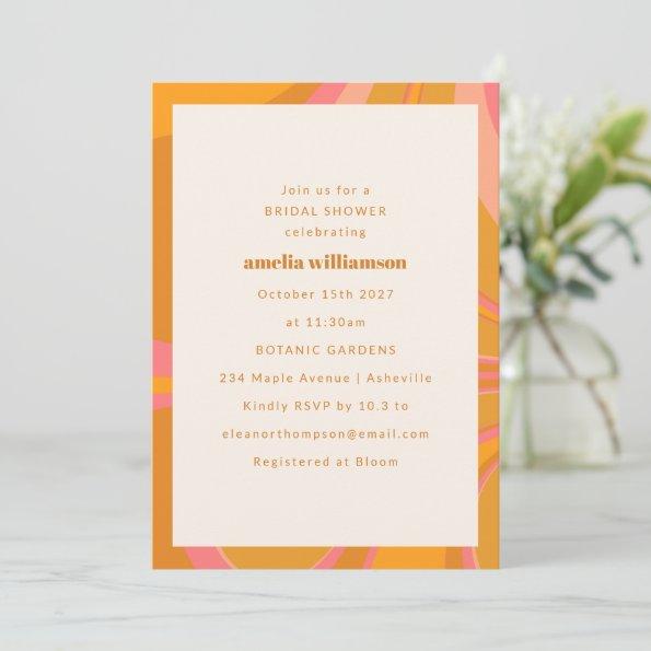 Yellow Orange Pink Abstract Marble Bridal Shower Invitations
