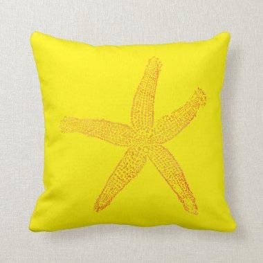 Yellow Orange Starfish Coastal Beach Theme Sealife Throw Pillow