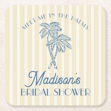 Yellow Palm Spring Pastel Beach  Square Paper Coaster