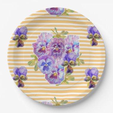 Yellow Pansy art Flowers Pattern Paper Party Plate