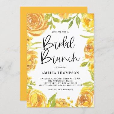 Yellow Peony and Rose Floral Wreath Bridal Brunch Invitations