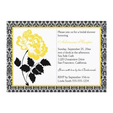 Yellow Peony with Black Damask Bridal Shower Invitations