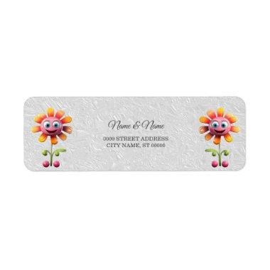 Yellow Pink Flower Return Address Label