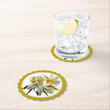 Yellow Plumeria Flowers Paper Drink Coaster