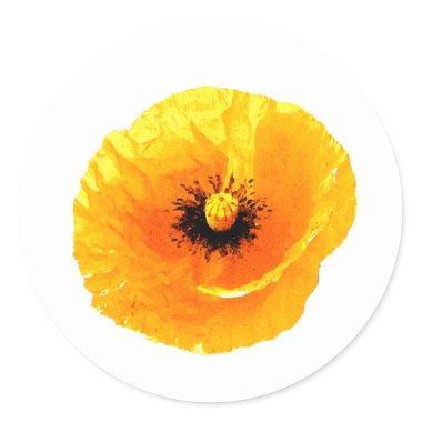 Yellow Poppy Custom Blank Floral Wedding Birthday Classic Round Sticker