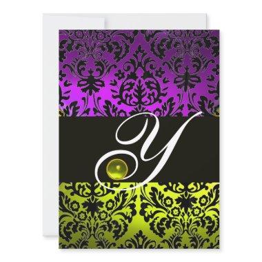 YELLOW PURPLE BLACK DAMASK MONOGRAM TOPAZ