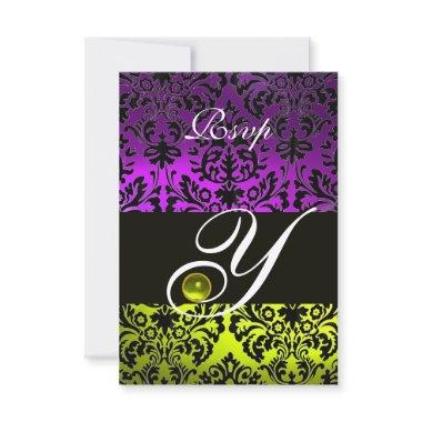 YELLOW PURPLE BLACK DAMASK MONOGRAM TOPAZ RSVP