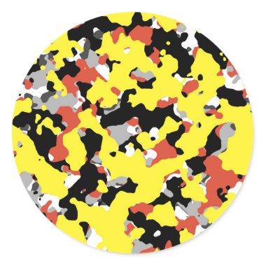 Yellow Red Black Grey Camouflage Camo Party Classic Round Sticker