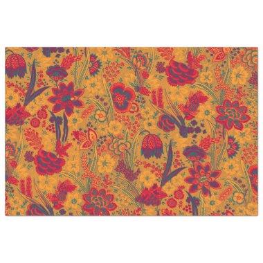 YELLOW RED BLUE WILD FLOWERS TULIPS,LEAVES FLORAL TISSUE PAPER