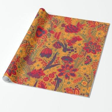 YELLOW RED BLUE WILD FLOWERS TULIPS,LEAVES FLORAL WRAPPING PAPER