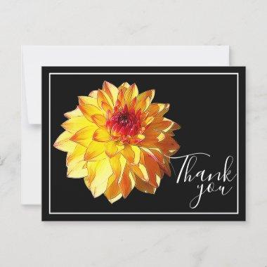 Yellow Red Dahlia With Black Background Thank You PostInvitations