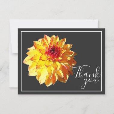 Yellow Red Dahlia With Gray Background Thank You PostInvitations