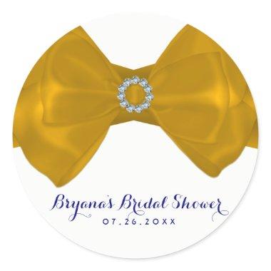 Yellow Ribbon Bow & Diamonds Bridal Shower Elegant Classic Round Sticker