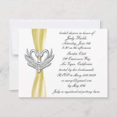 Yellow Ribbon Silver Swan Bridal Shower Invitations