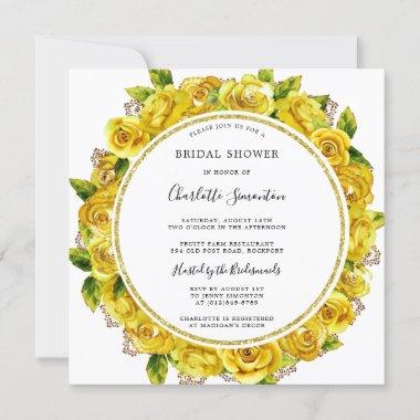 Yellow Rose Floral Bridal Shower Square Invitations