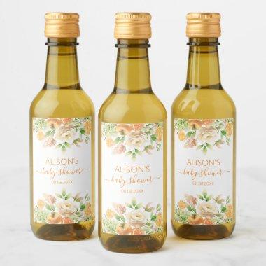 Yellow Rose Floral Greenery Girl Baby Shower Mini Wine Label