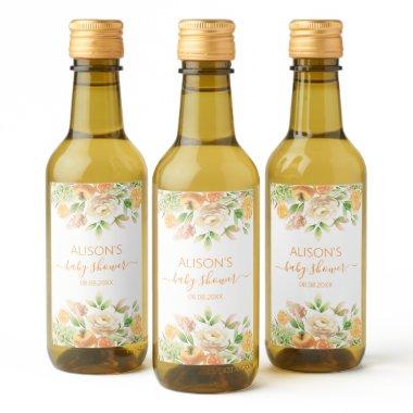 Yellow Rose Floral Greenery Girl Baby Shower Mini Wine Label