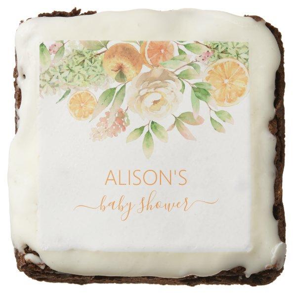 Yellow Rose Floral Greenery Girl Baby Shower Party Brownie