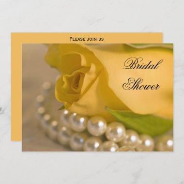 Yellow Rose White Pearls Bridal Shower Invitations