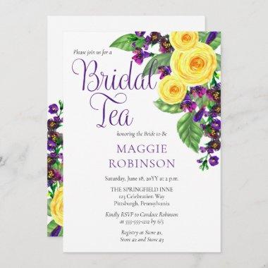 Yellow Roses | Violets Boho Floral Bridal Tea Invitations