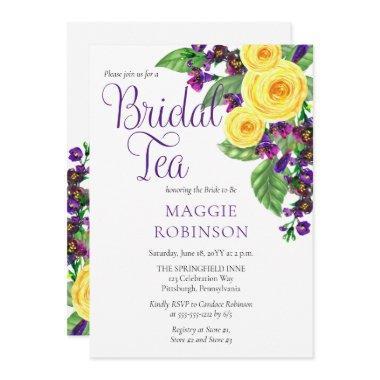 Yellow Roses | Violets Boho Floral Bridal Tea Invitations