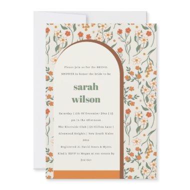 Yellow Rust Groovy Retro Arch Floral Bridal Shower Invitations