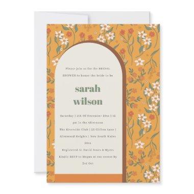 Yellow Rust Groovy Retro Arch Floral Bridal Shower Invitations