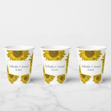 Yellow Scattered Sunflowers Wedding Paper Cups