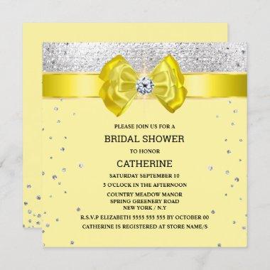 Yellow silver glitter bow elegant chic sparkle Invitations