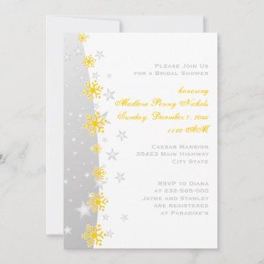 Yellow silver grey snowflake wedding bridal shower Invitations