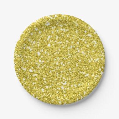 Yellow Sparkle Glitter Glam Custom Party Paper Plates