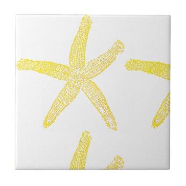 Yellow Starfish Beach White Colorful Bright Gift Ceramic Tile