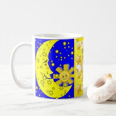Yellow Sun Moon Blue Mug