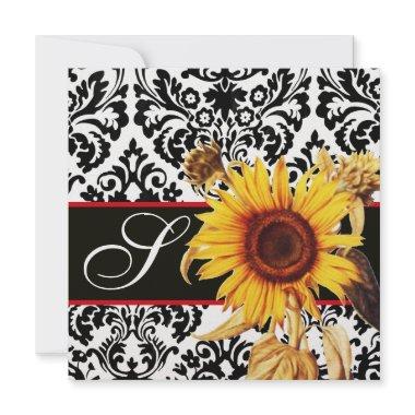 YELLOW SUNFLOWER BLACK WHITE DAMASK MONOGRAM