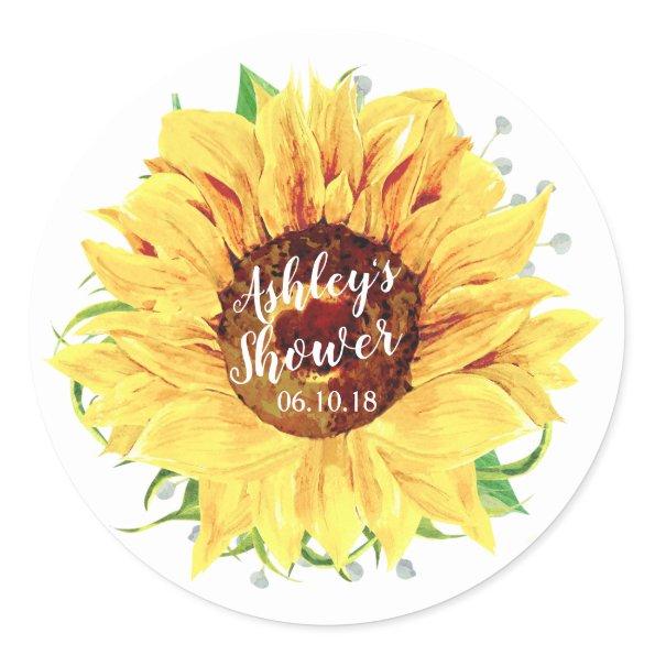 Yellow Sunflower Flower Bridal Shower Classic Round Sticker
