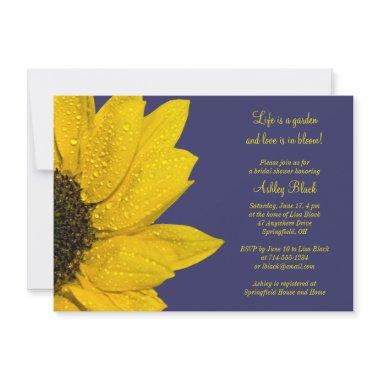 Yellow Sunflower Navy Bridal Shower Invitations