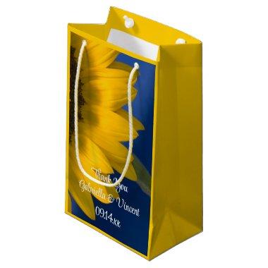 Yellow Sunflower on Blue Thank You Wedding Small Gift Bag