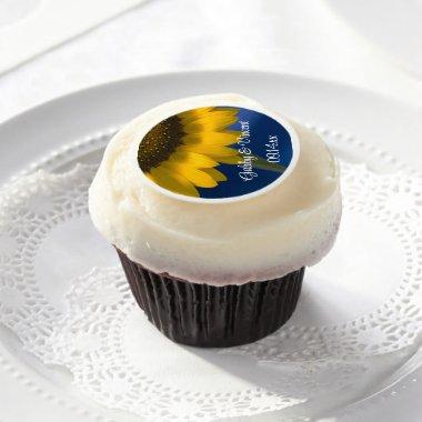 Yellow Sunflower on Blue Wedding Edible Frosting Rounds