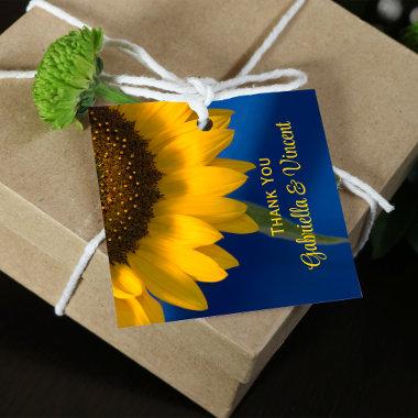 Yellow Sunflower on Blue Wedding Favor Tags