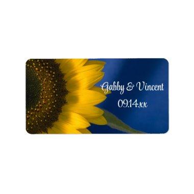 Yellow Sunflower on Blue Wedding Label
