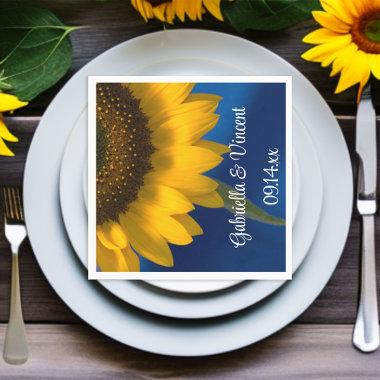 Yellow Sunflower on Blue Wedding Paper Napkins