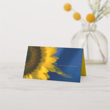 Yellow Sunflower on Blue Wedding Place Invitations