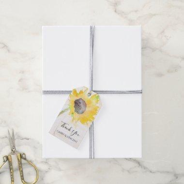 Yellow Sunflower on White Water Color Wedding Gift Tags
