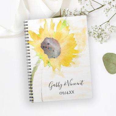 Yellow Sunflower on White Wedding Watercolor Notebook