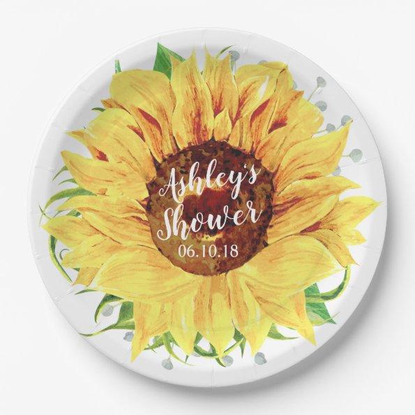 Yellow Sunflower Personalized Bridal Shower Paper Plates